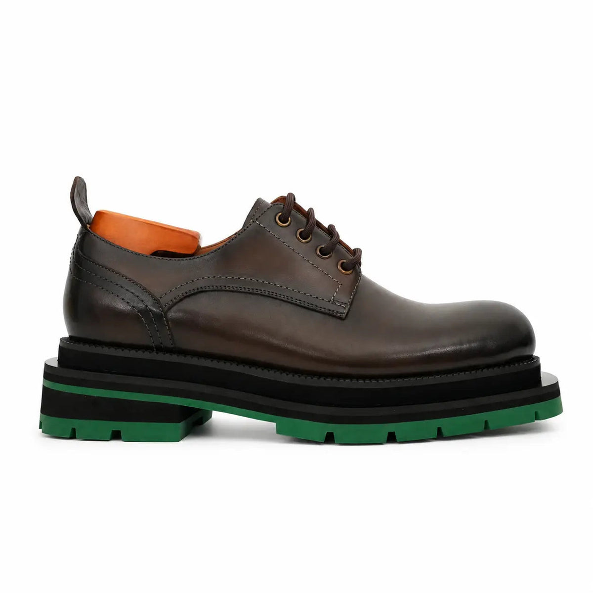 Dark Brown Plain-Toe Cow Leather Derby Shoes