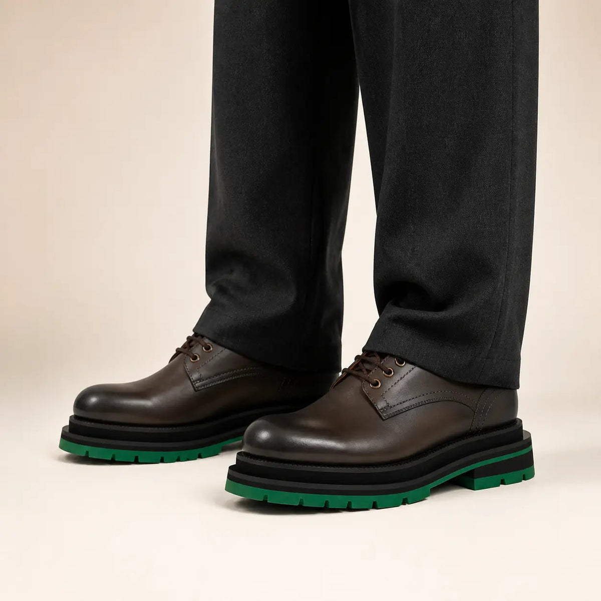 Dark Brown Plain-Toe Cow Leather Derby Shoes