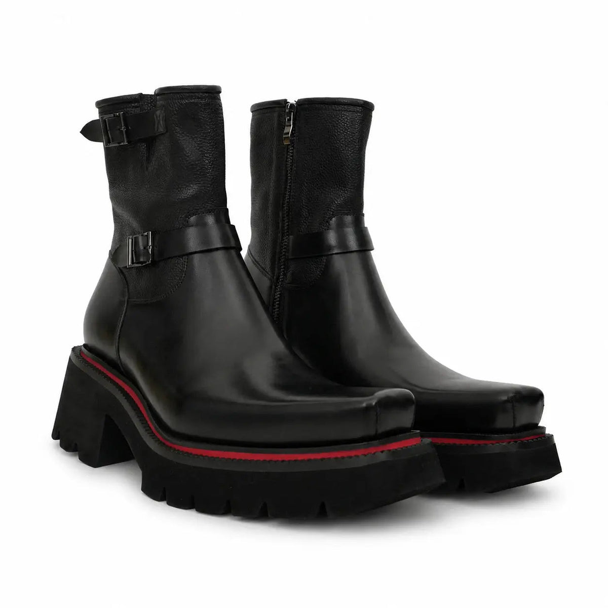Black Square-Toe Cow Leather Chelsea Boots