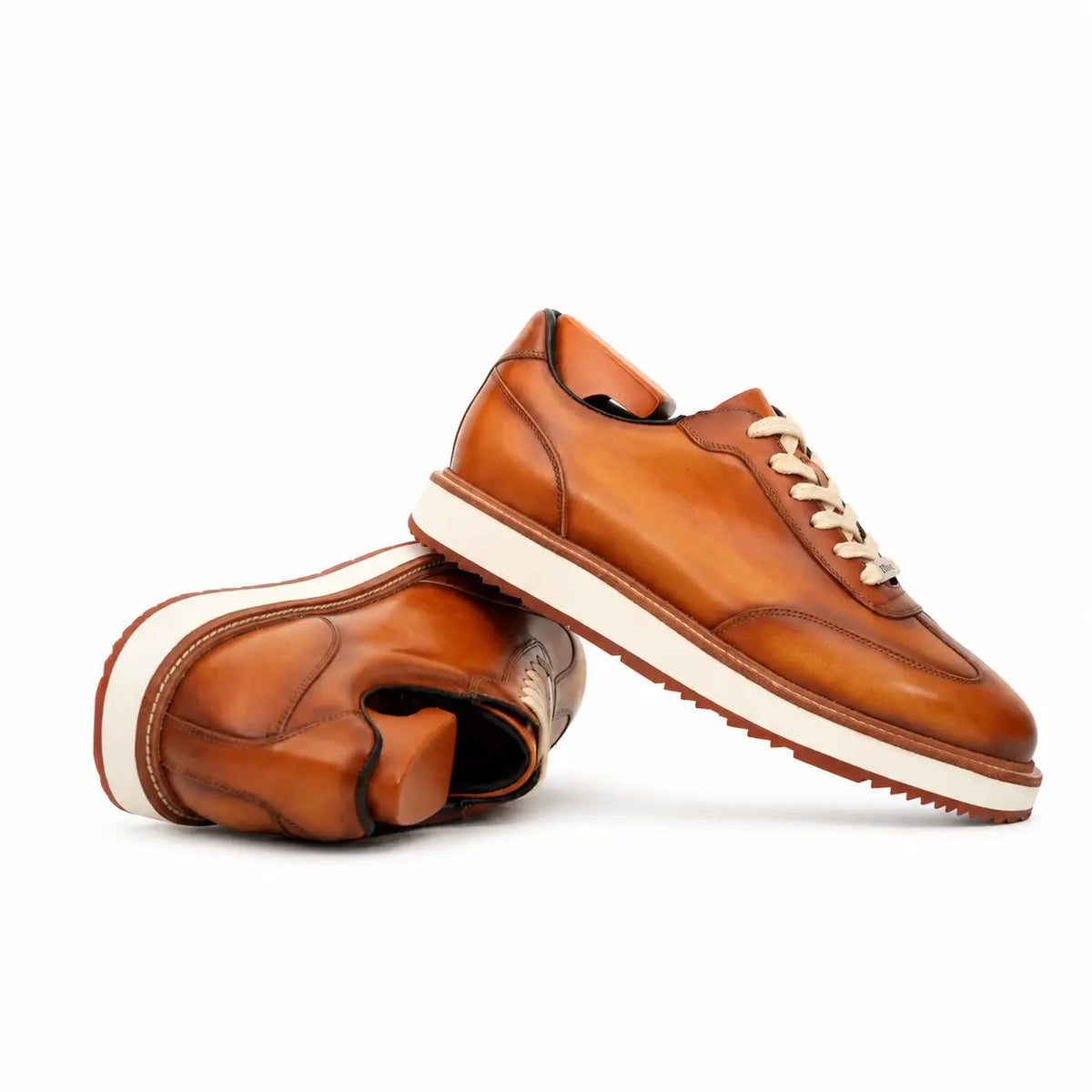 Orange-Brown Apron-Toe Cow Leather Casual Shoes