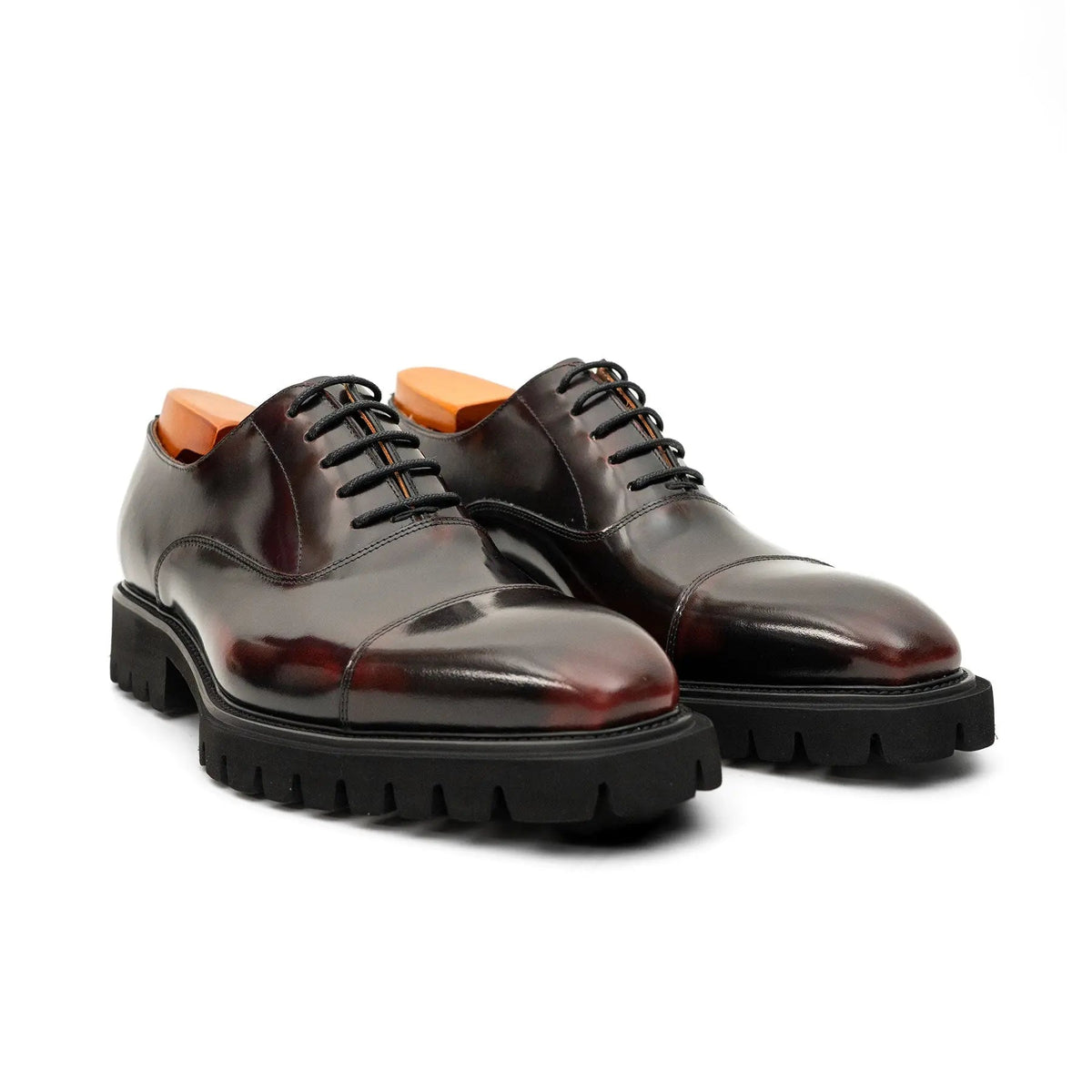 Burgundy Cap-Toe Calf Leather Oxford Shoes