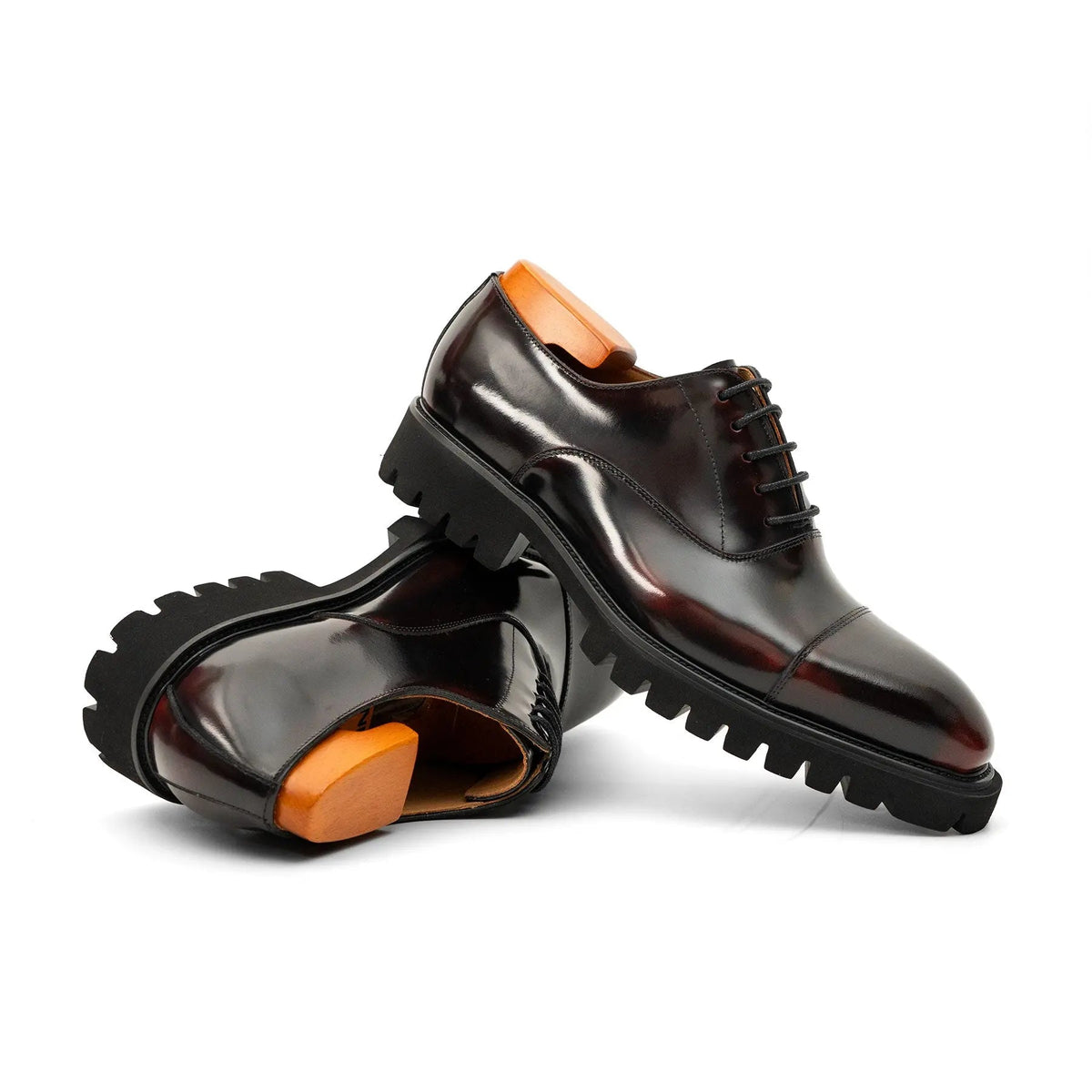 Burgundy Cap-Toe Calf Leather Oxford Shoes