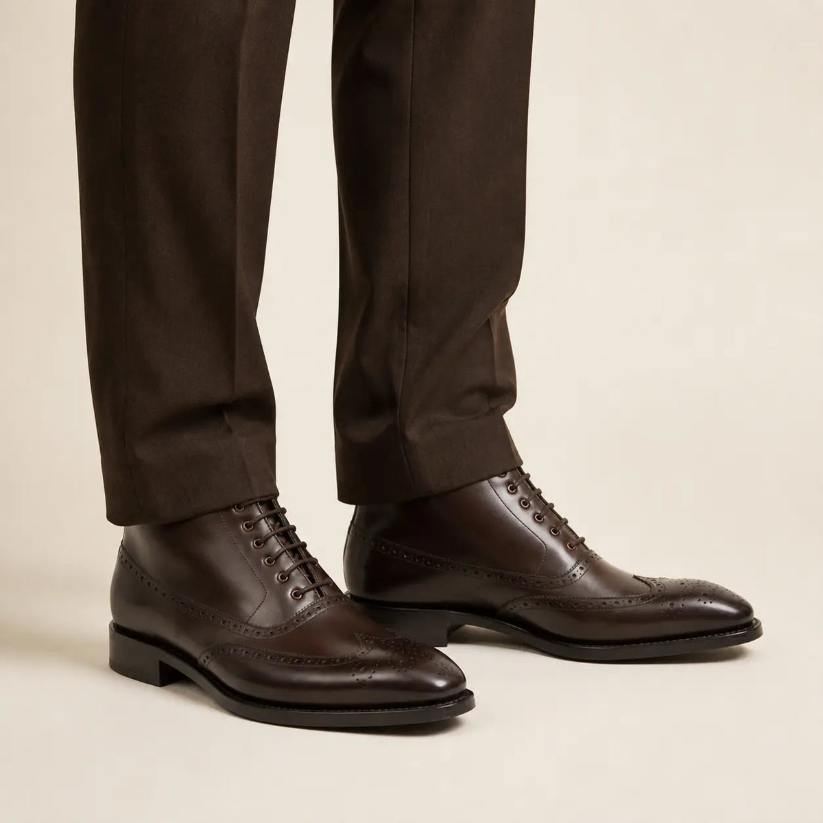 Dark Brown Wingtip Cow Leather Ankle Boots