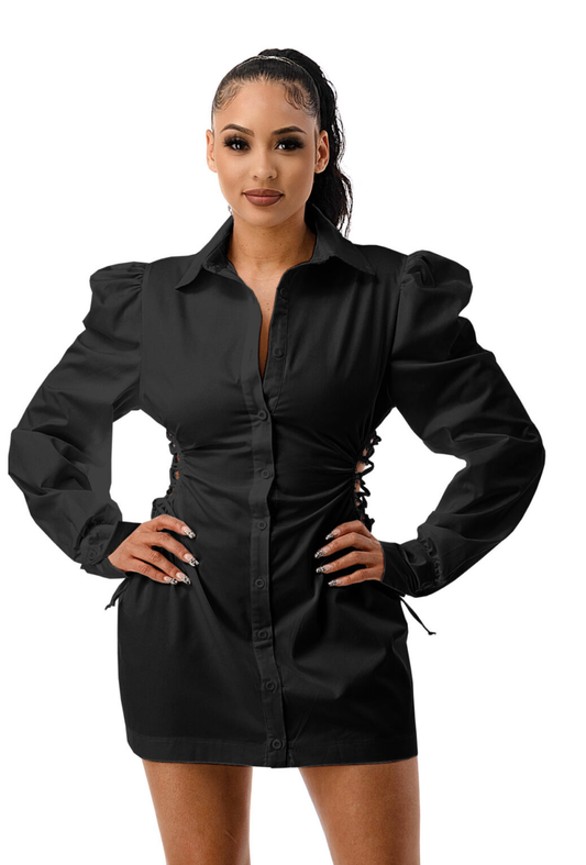 Vestido abotonado negro con cordones laterales