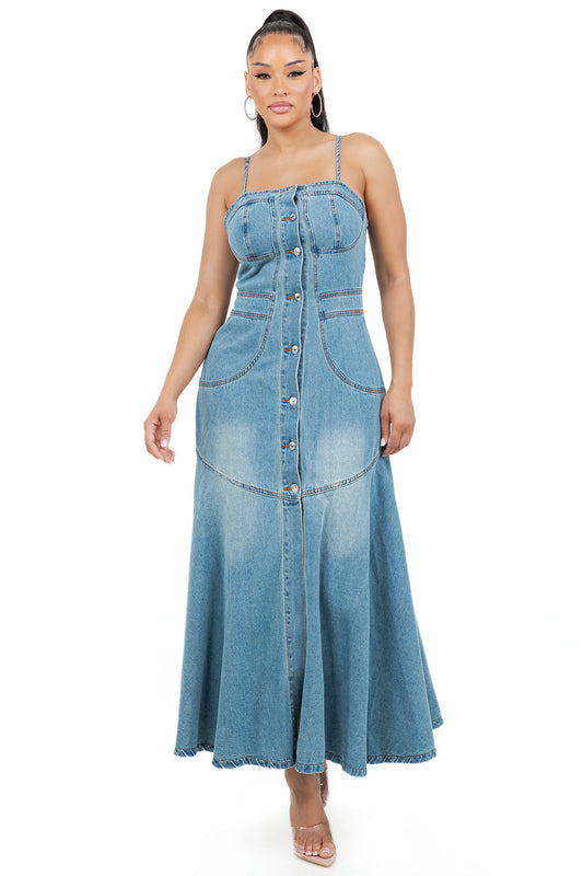 VESTIDO LARGO MAXI VAQUERO DE MODA PARA MUJER