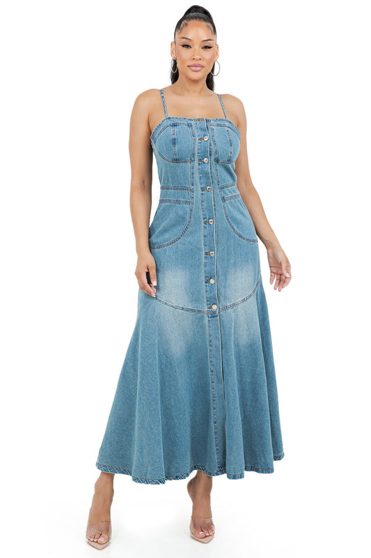 WOMEN FASHION DENIM LONG MAXI DRESS