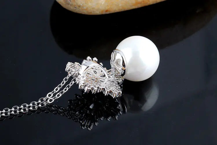 Conjunto de collar de lujo de copo de nieve con perlas y circonitas, en plata 925