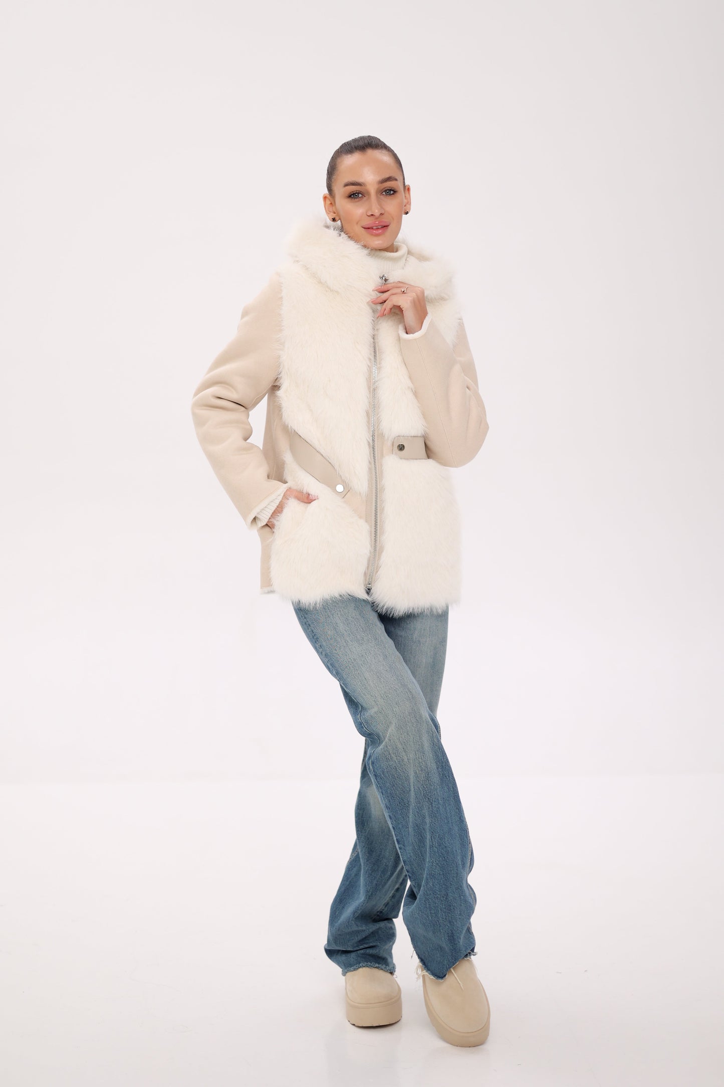 ⇆ Chaqueta Reversible con Capucha de Mezcla de Lana