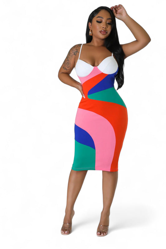 Vestido Midi Copa Sujetador Multicolor