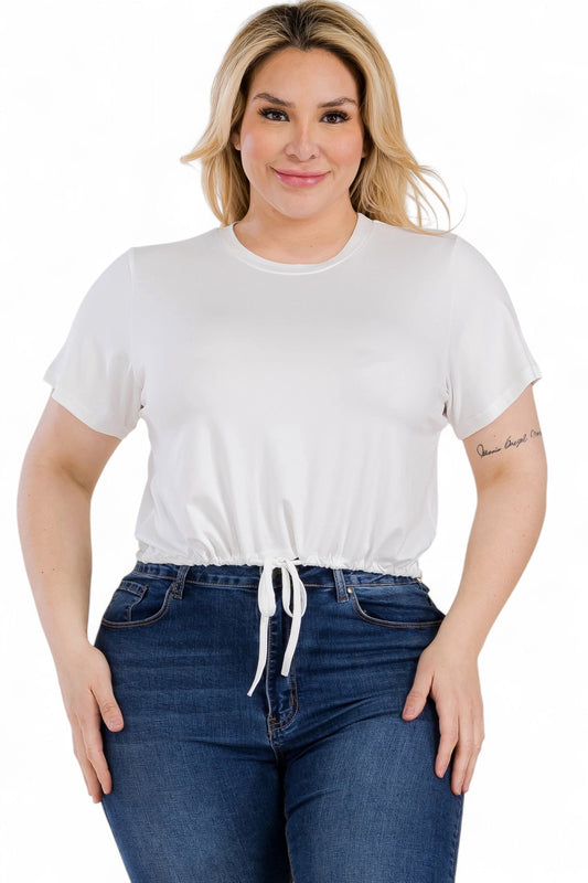 Top Corto Curvy de Manga Corta con Cordón Delantero {BT5196X}