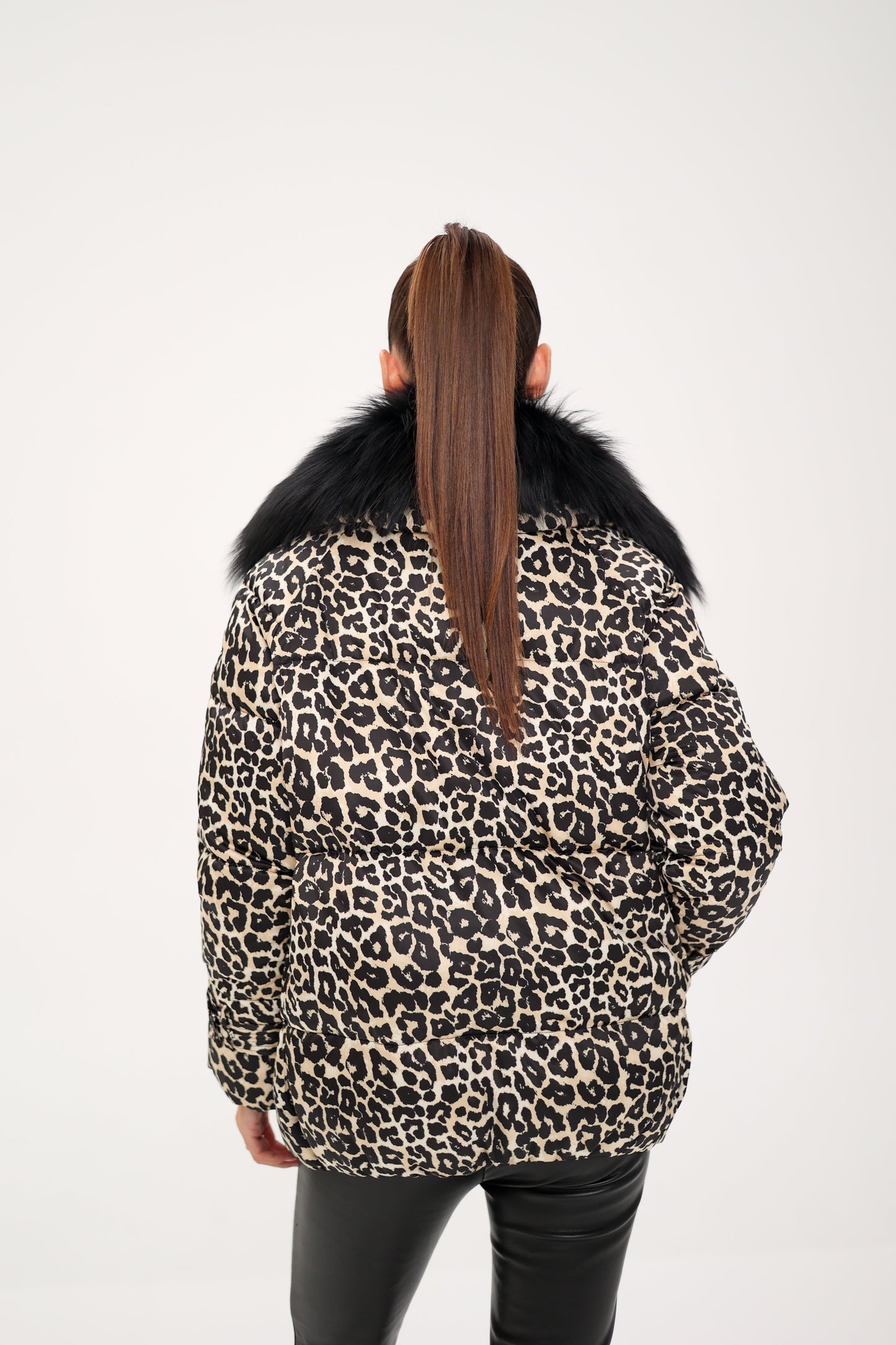Parka de plumas de lujo Genuine Polar Fox Leopard
