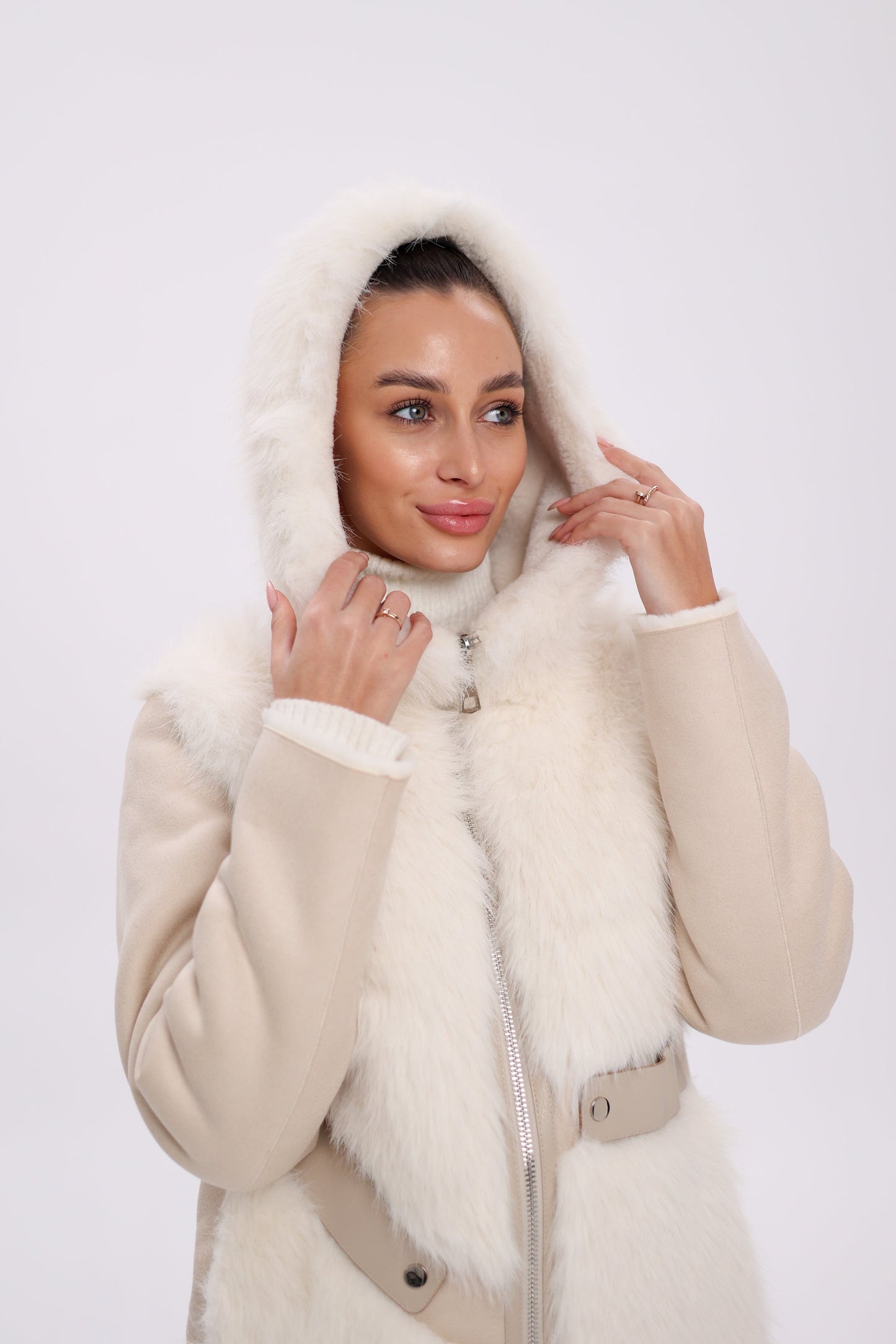 ⇆ Chaqueta Reversible con Capucha de Mezcla de Lana