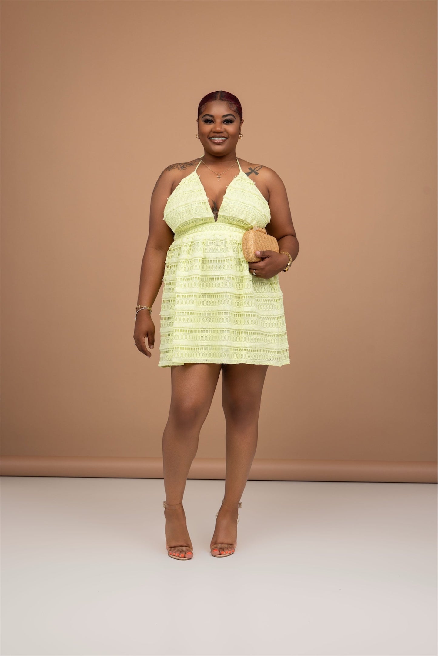Minivestido halter de encaje Limoncello
