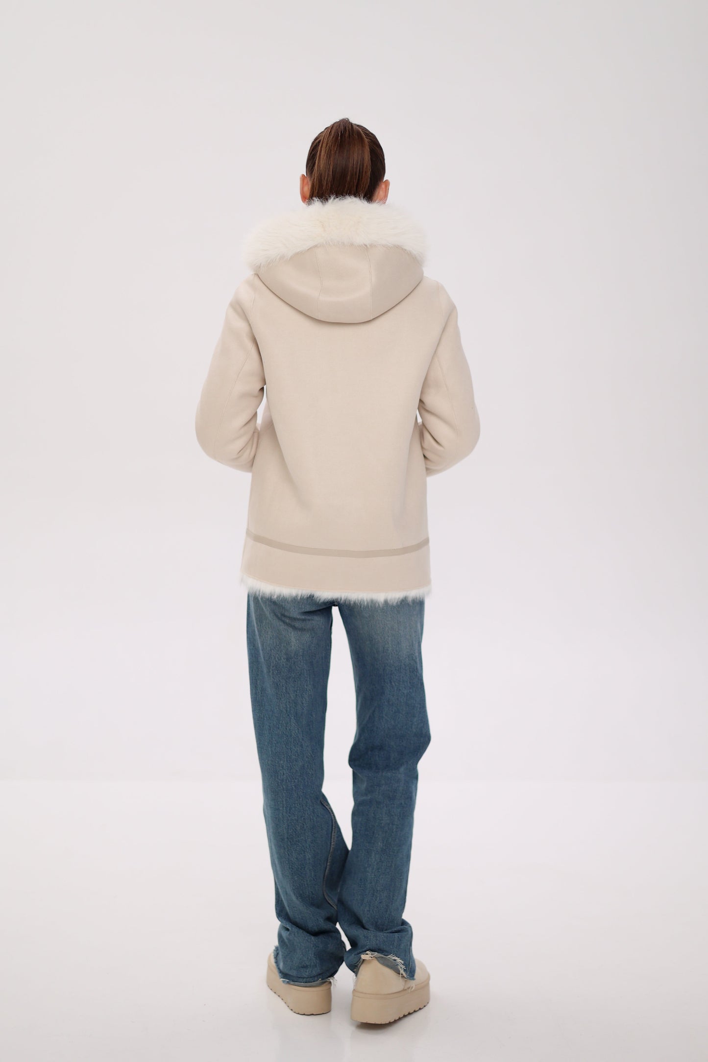 ⇆ Chaqueta Reversible con Capucha de Mezcla de Lana
