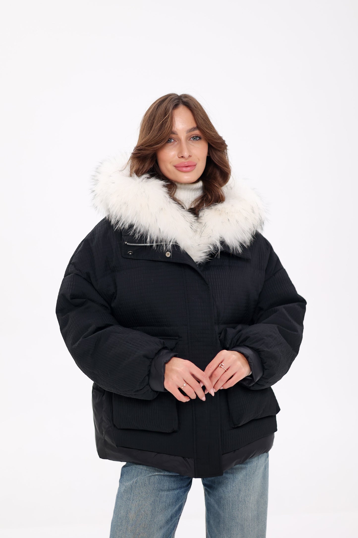 Parka de piel auténtica de zorro ártico con relleno de plumón