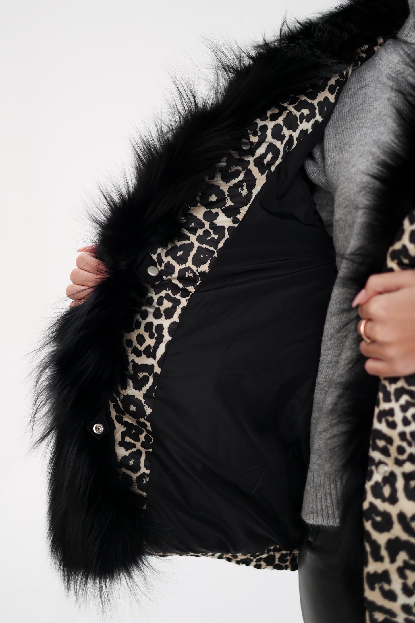 Parka de plumas de lujo Genuine Polar Fox Leopard