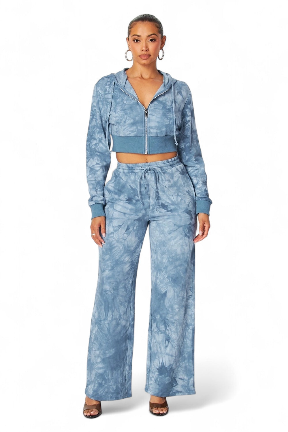 Conjunto de sudadera corta con capucha y pantalones rectos tie-dye Aaliyah