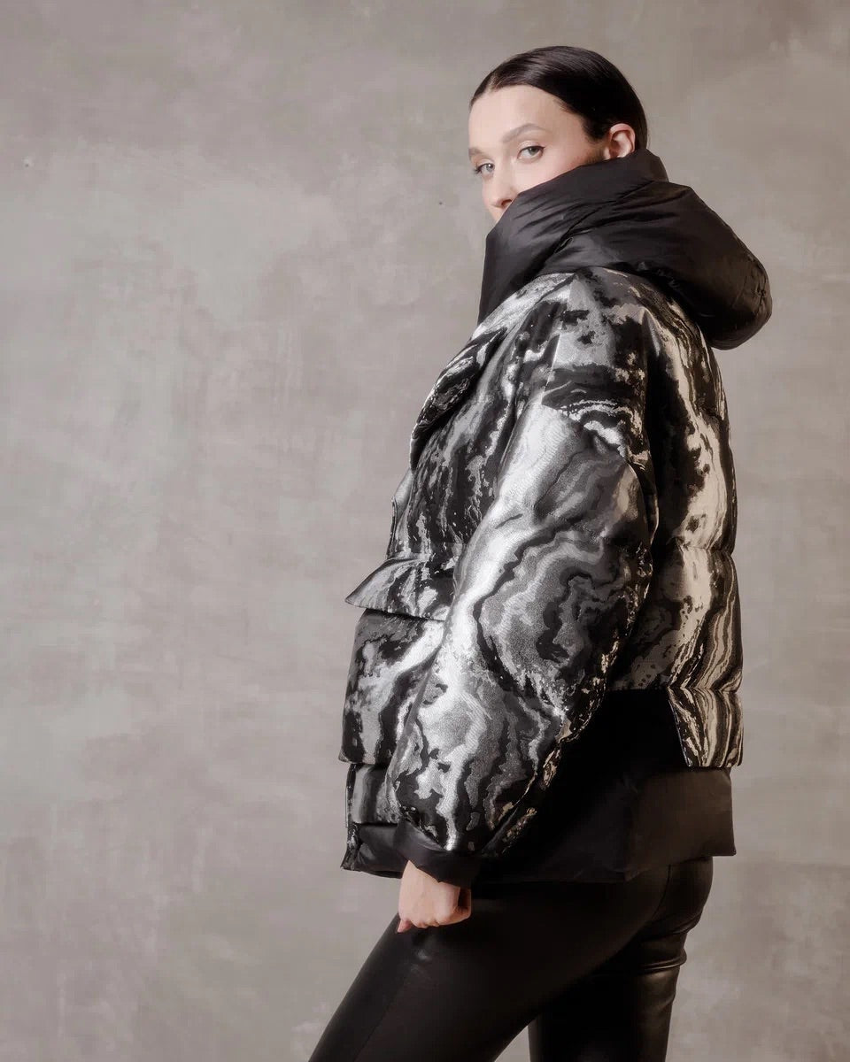 Abrigo de plumas con jacquard marmoleado