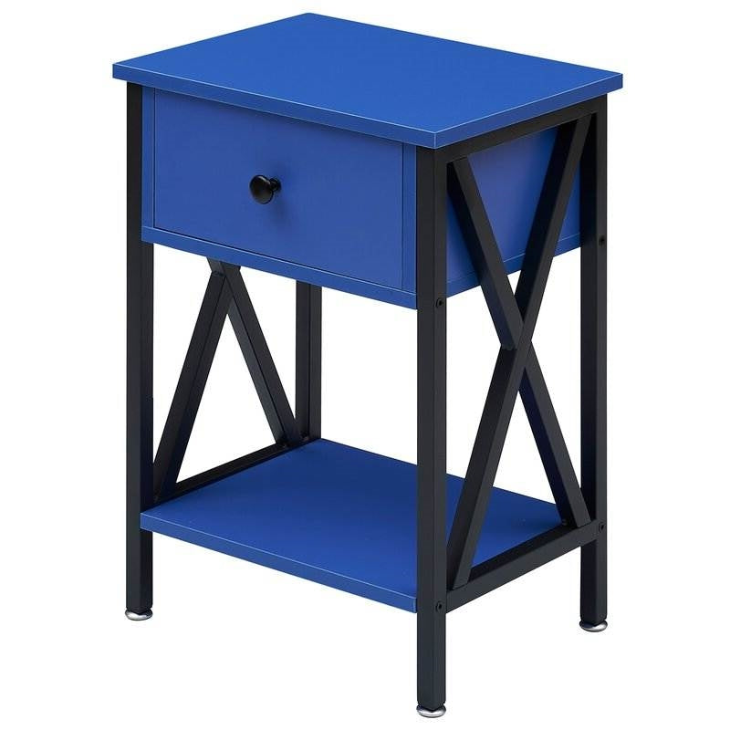 Juego de 2 – Mesitas de noche de 1 cajón en azul oscuro y negro