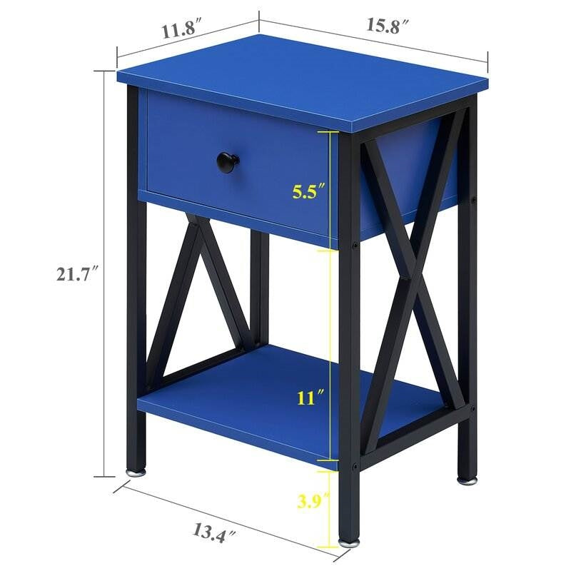 Juego de 2 – Mesitas de noche de 1 cajón en azul oscuro y negro