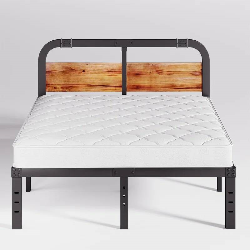 Armazón de cama de metal negro de alta resistencia tamaño California King con cabecero de panel de madera