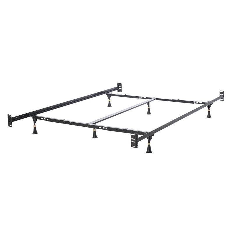 Base de cama de metal de acero California King con soportes para cabecera y piecera