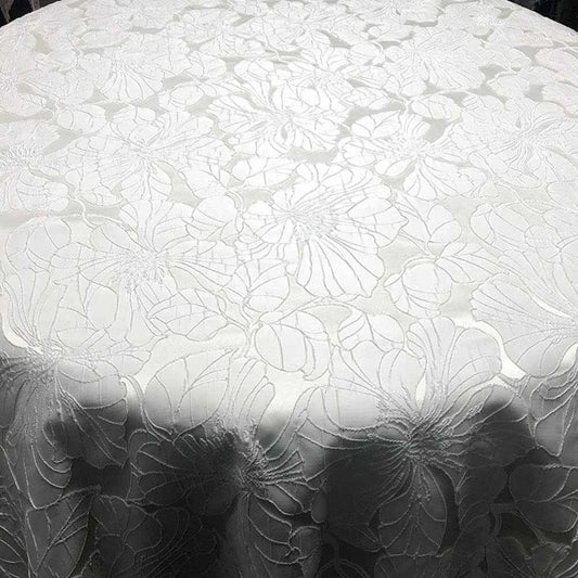 White Cambridge Floral Jacquard Tablecloth – Custom Size Wedding & Home Décor Linen