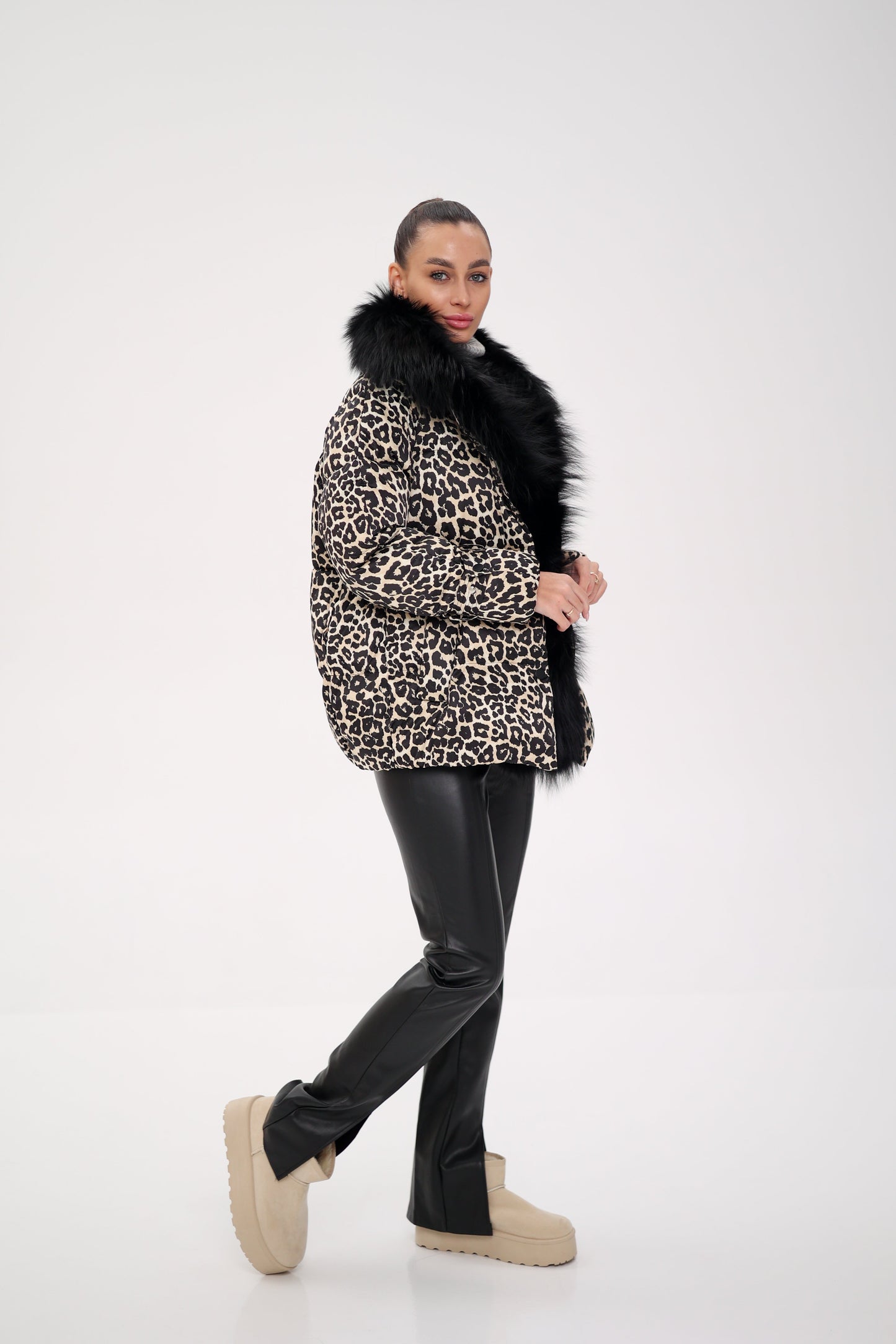 Parka de plumas de lujo Genuine Polar Fox Leopard
