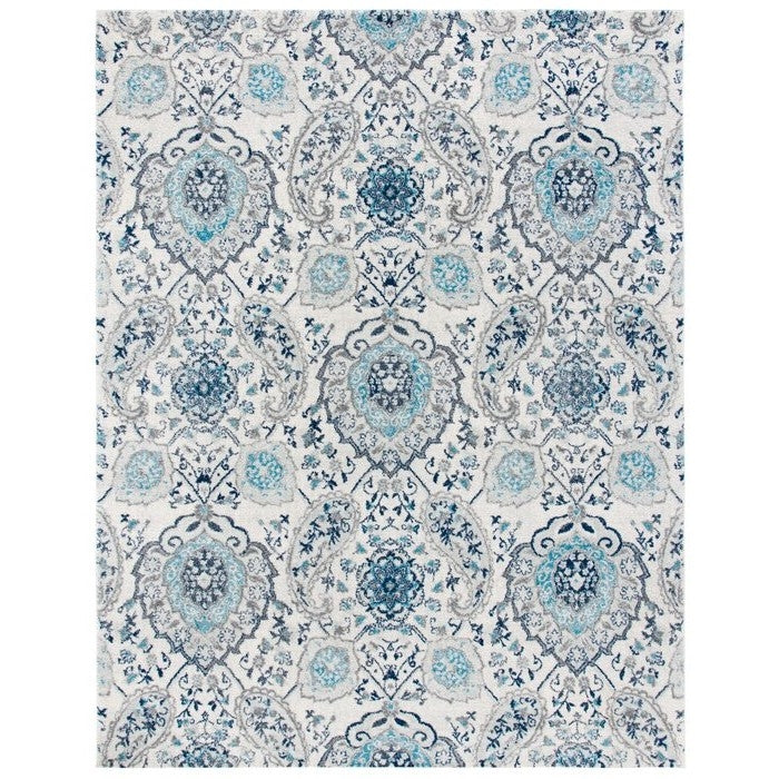 Alfombra de área interior con estampado de damasco en gris azulado costero de 5' x 7'