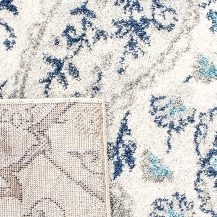 Alfombra de área interior con estampado de damasco en gris azulado costero de 5' x 7'