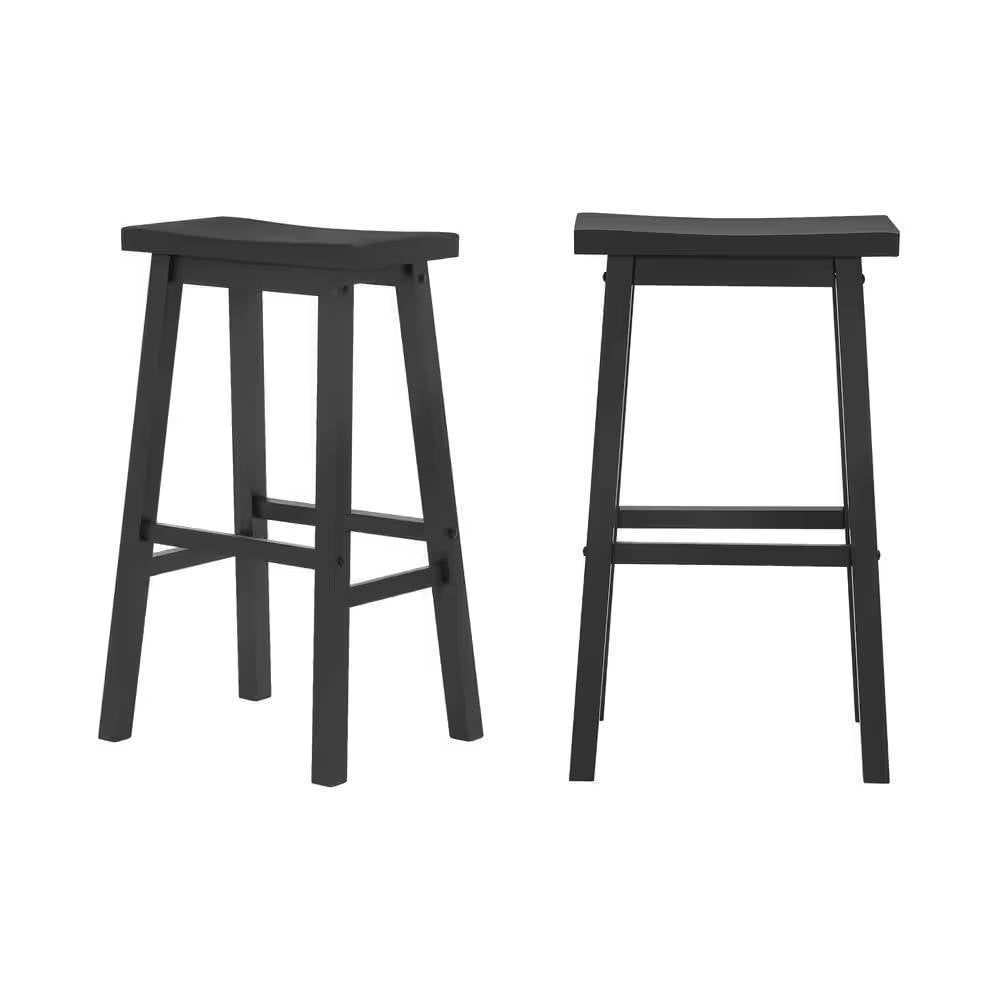 Juego de 2 taburetes de bar tipo silla de montar de altura de bar estilo granja en acabado de madera negra carbón