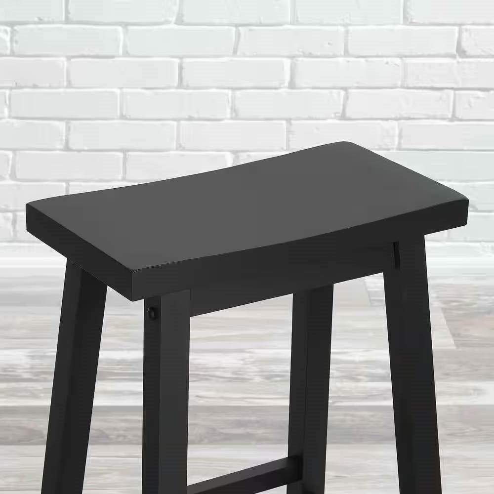 Juego de 2 taburetes de bar tipo silla de montar de altura de bar estilo granja en acabado de madera negra carbón