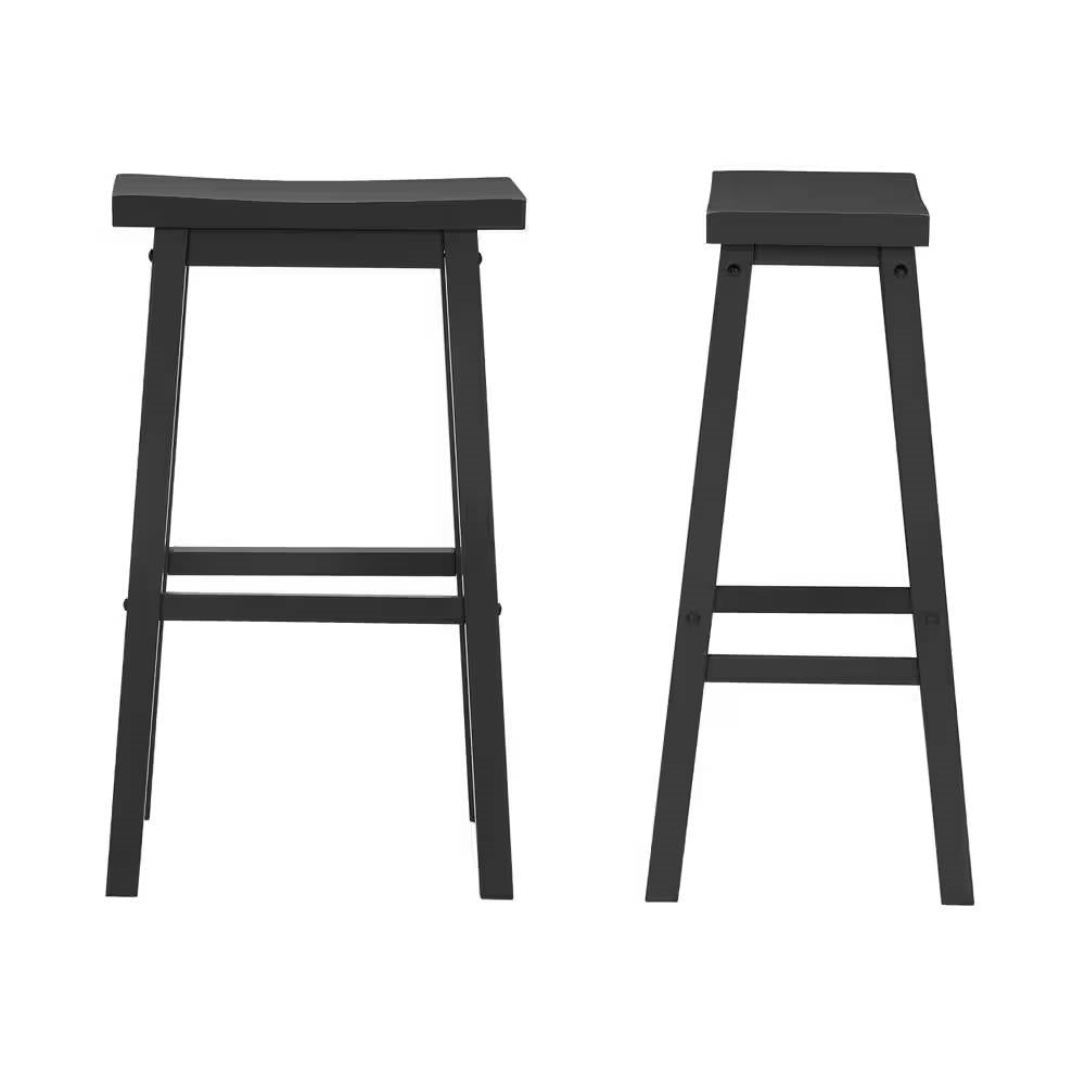 Juego de 2 taburetes de bar tipo silla de montar de altura de bar estilo granja en acabado de madera negra carbón