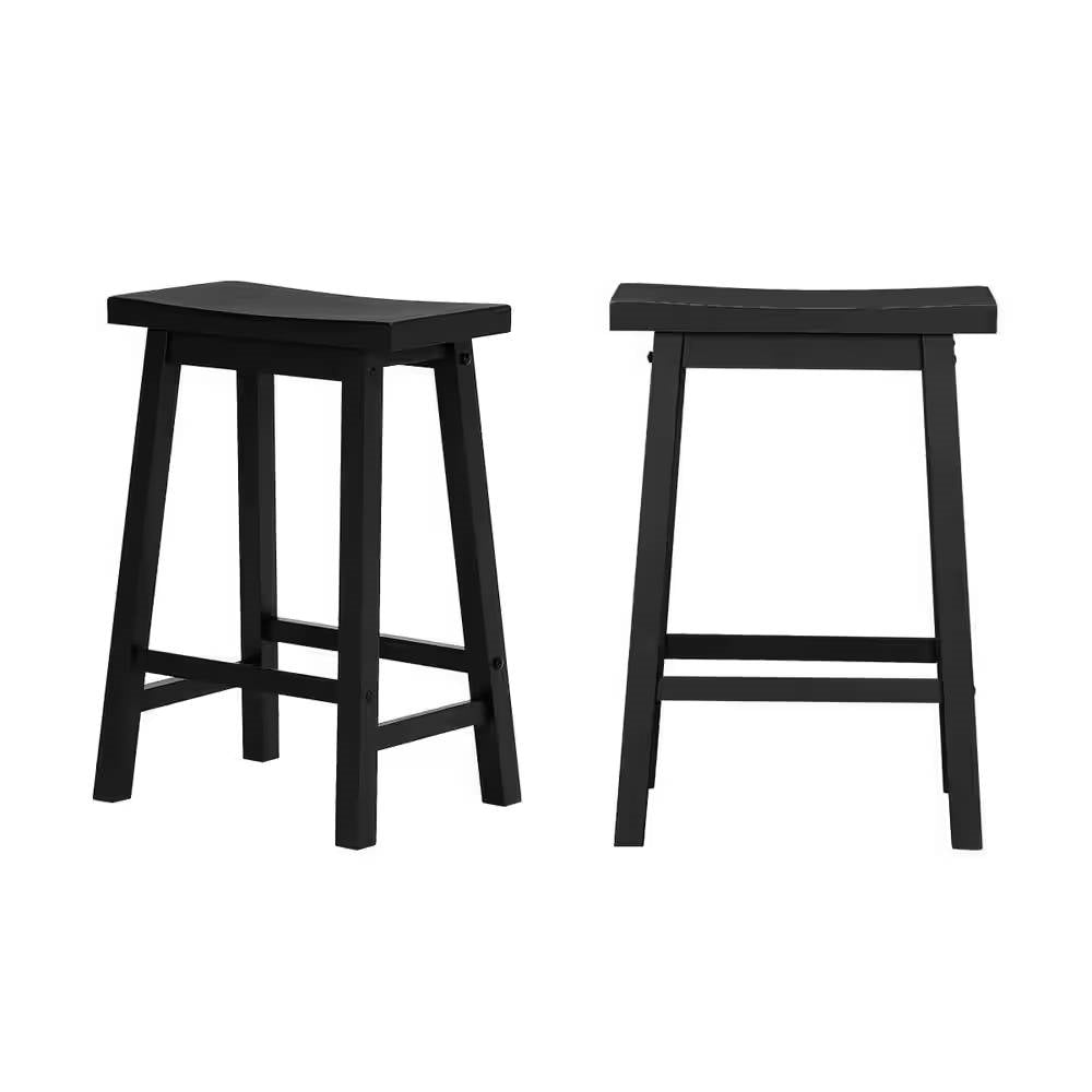 Juego de 2 taburetes de barra estilo granja con altura de mostrador, con acabado en madera negra carbón