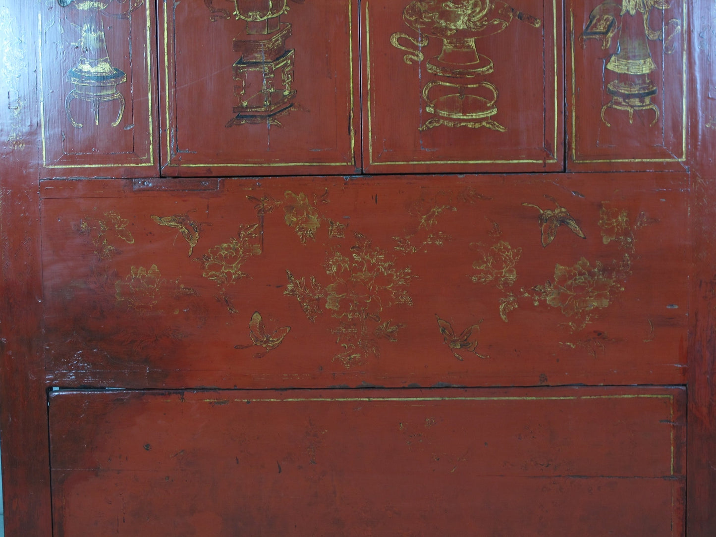 Red Antique Chinese Wedding Cabinet – 77 inches Tall