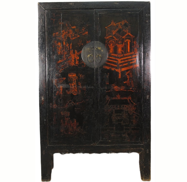 Mueble aparador chino antiguo negro de 213 cm de altura