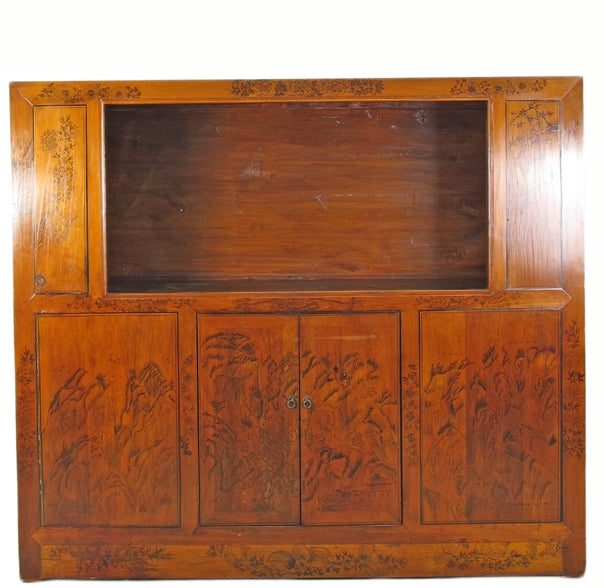 Vitrina antigua china pintada a mano – 59 pulgadas de alto, diseño pintado a mano
