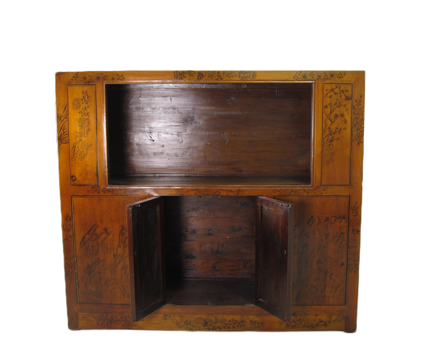 Vitrina antigua china pintada a mano – 59 pulgadas de alto, diseño pintado a mano