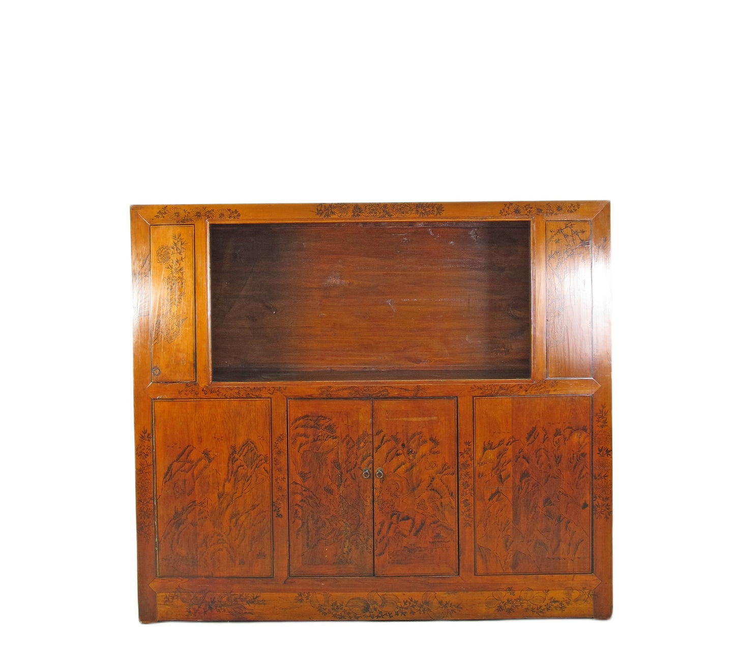 Vitrina antigua china pintada a mano – 59 pulgadas de alto, diseño pintado a mano