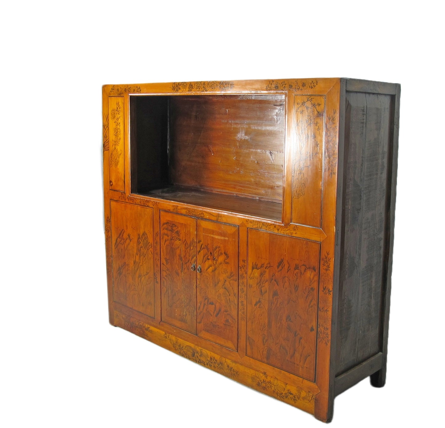 Vitrina antigua china pintada a mano – 59 pulgadas de alto, diseño pintado a mano