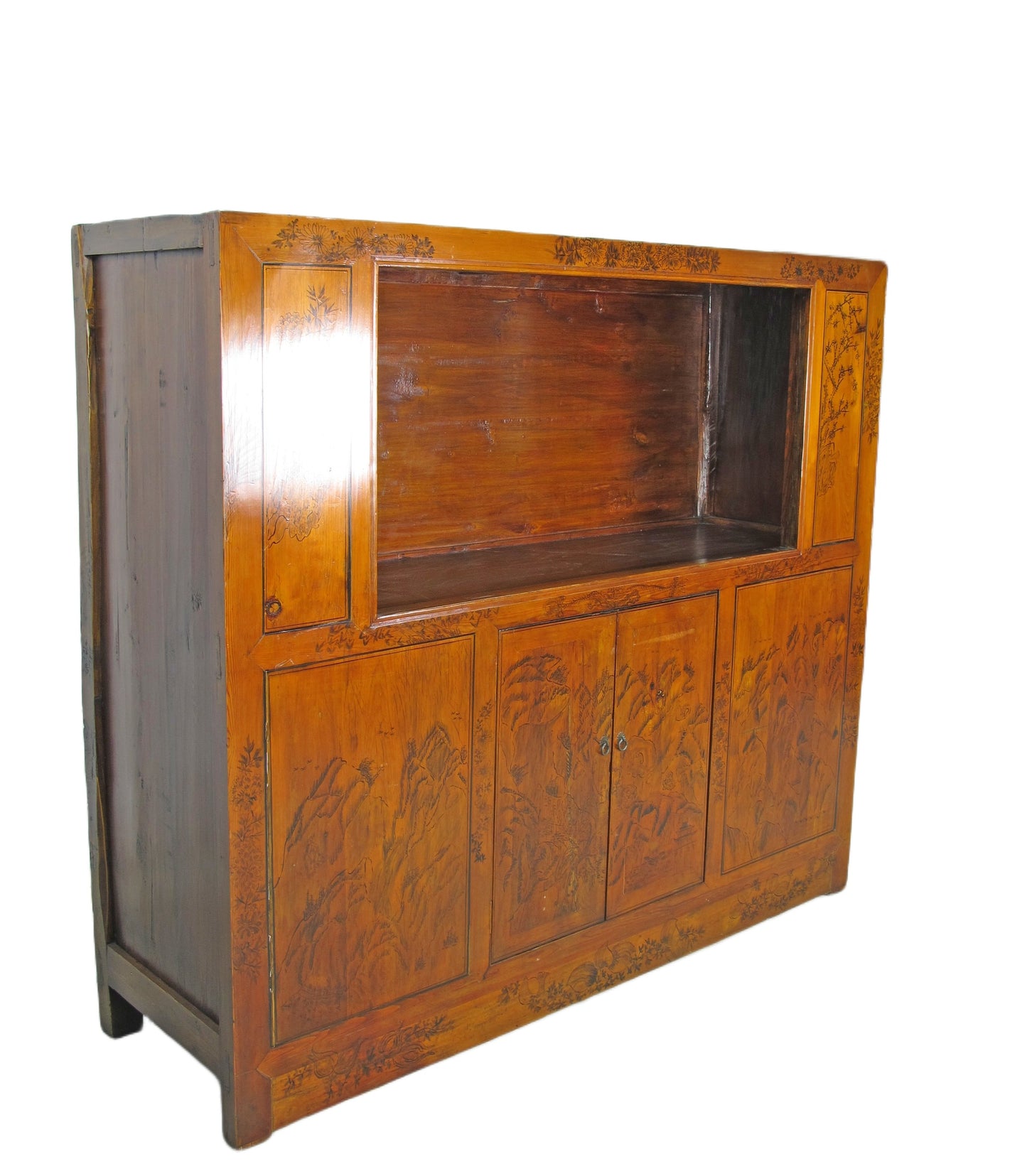 Vitrina antigua china pintada a mano – 59 pulgadas de alto, diseño pintado a mano