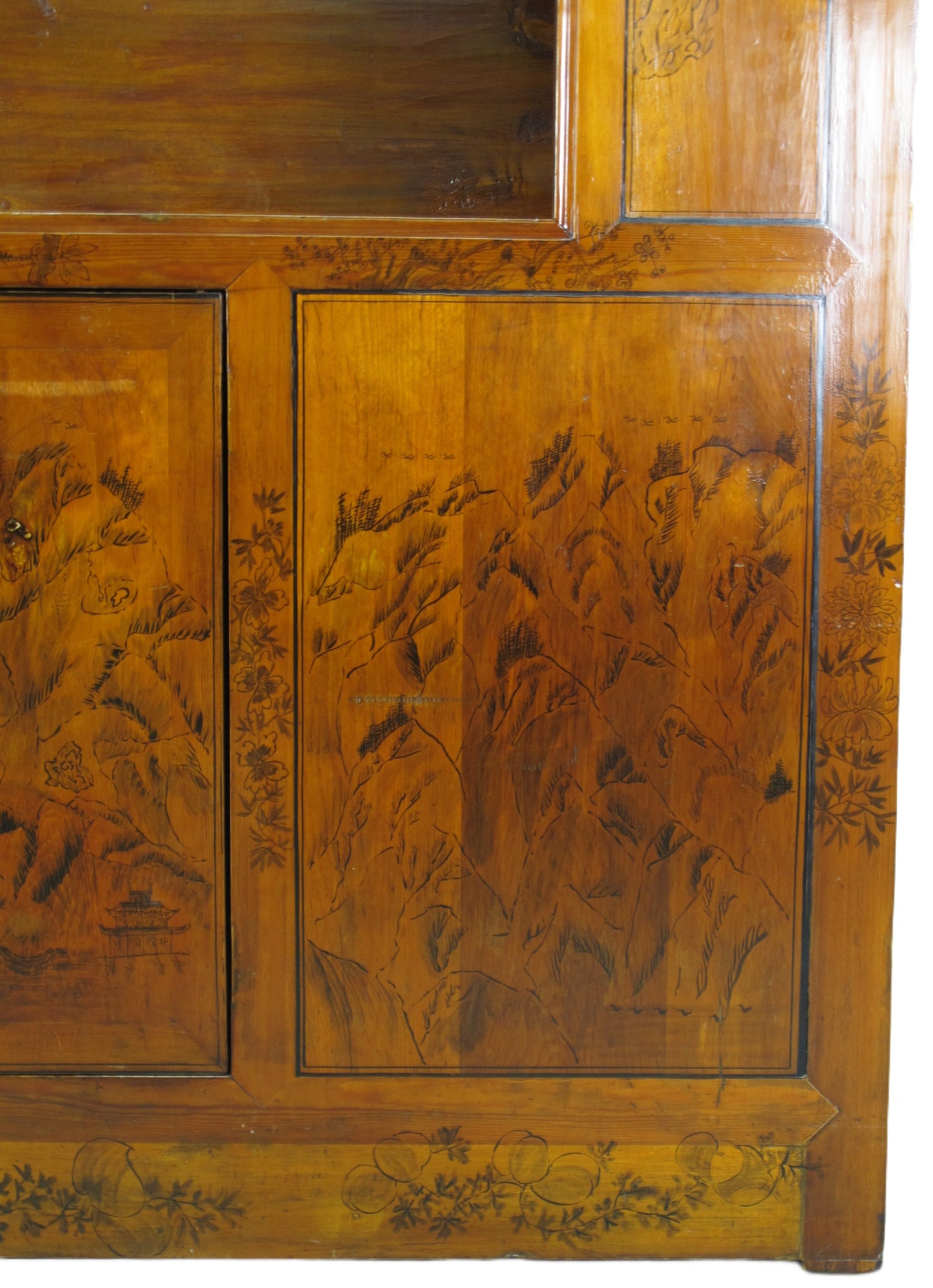 Vitrina antigua china pintada a mano – 59 pulgadas de alto, diseño pintado a mano