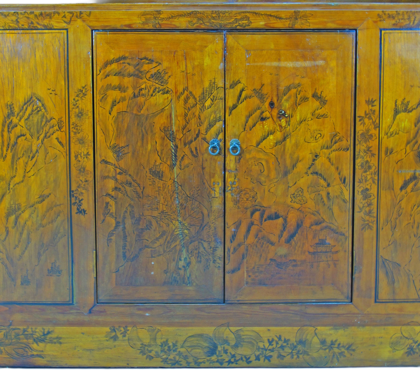 Vitrina antigua china pintada a mano – 59 pulgadas de alto, diseño pintado a mano