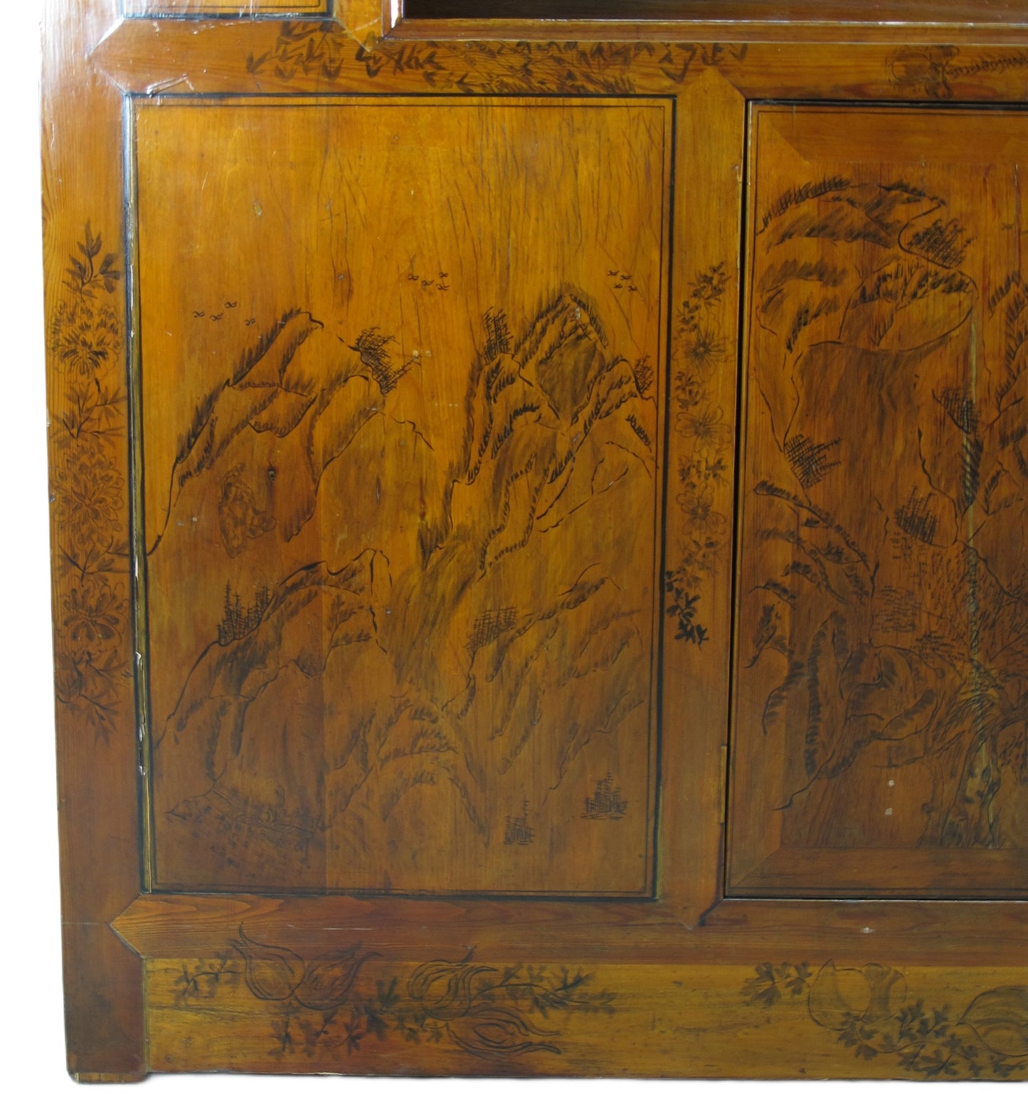 Vitrina antigua china pintada a mano – 59 pulgadas de alto, diseño pintado a mano