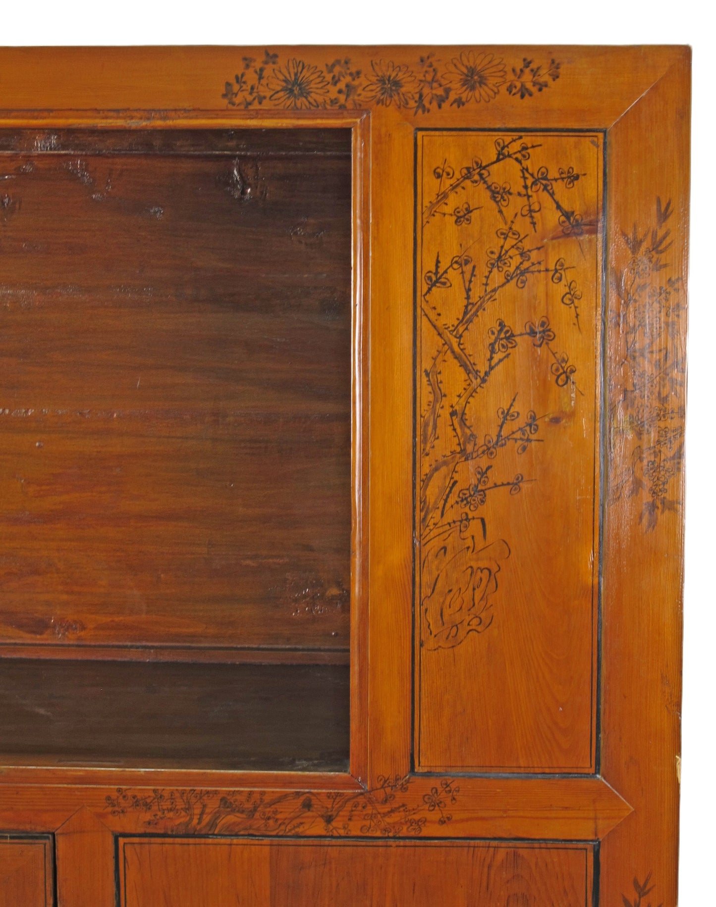 Vitrina antigua china pintada a mano – 59 pulgadas de alto, diseño pintado a mano