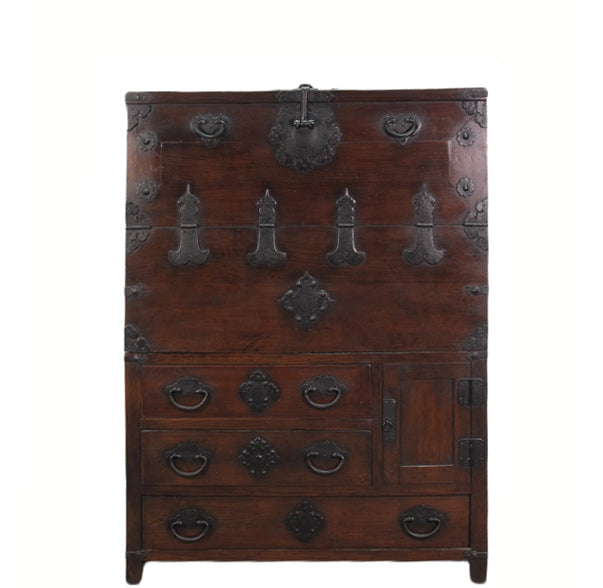 Cofre Armario Coreano Antiguo Marrón Oscuro de Dos Piezas