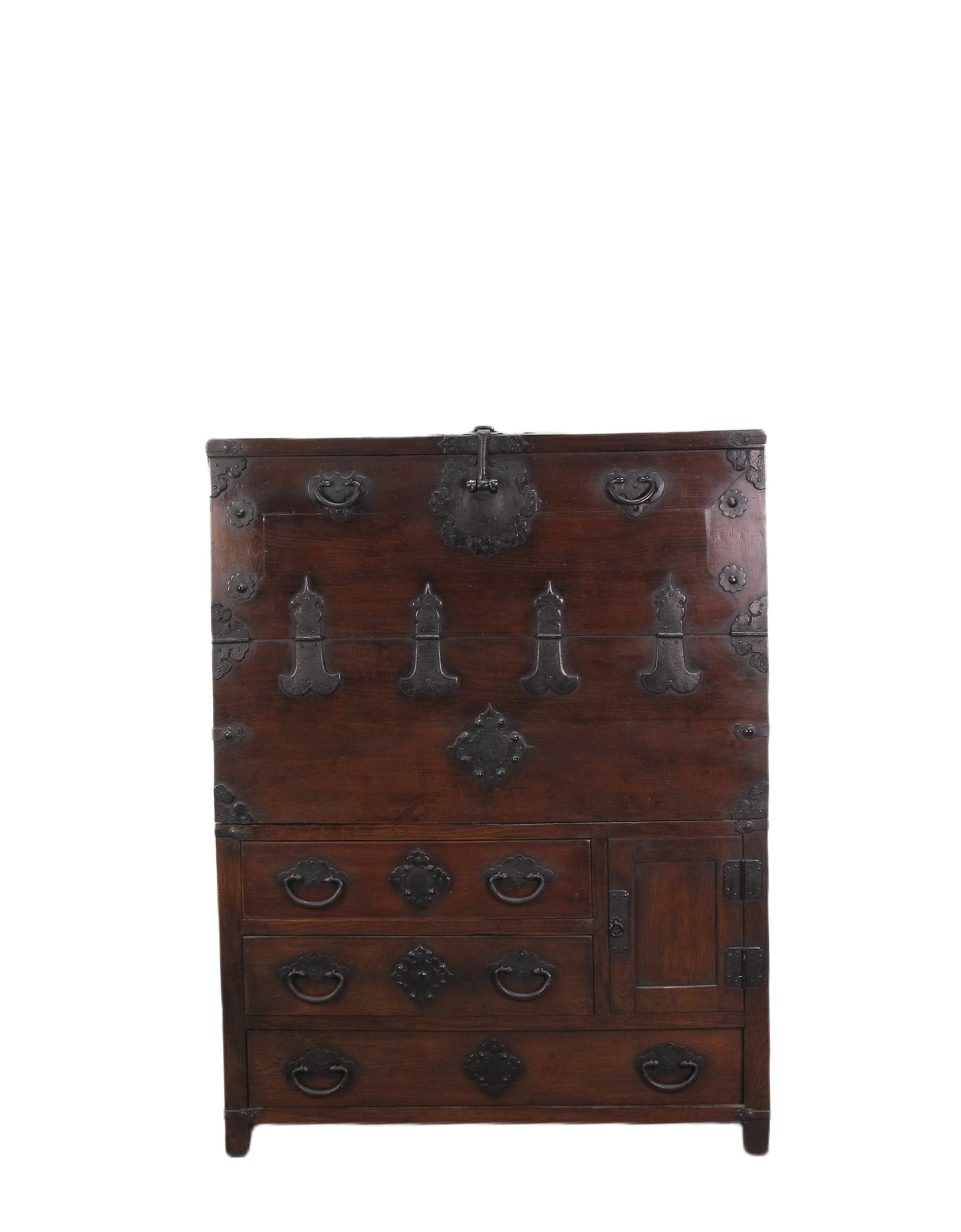 Cofre Armario Coreano Antiguo Marrón Oscuro de Dos Piezas