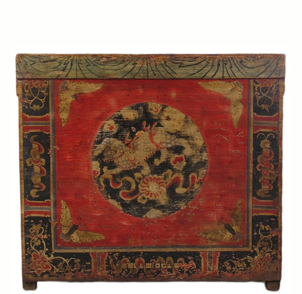 Hand Painted Circle of Mystic Bird Antique Gansu Tibetan Cabinet 2