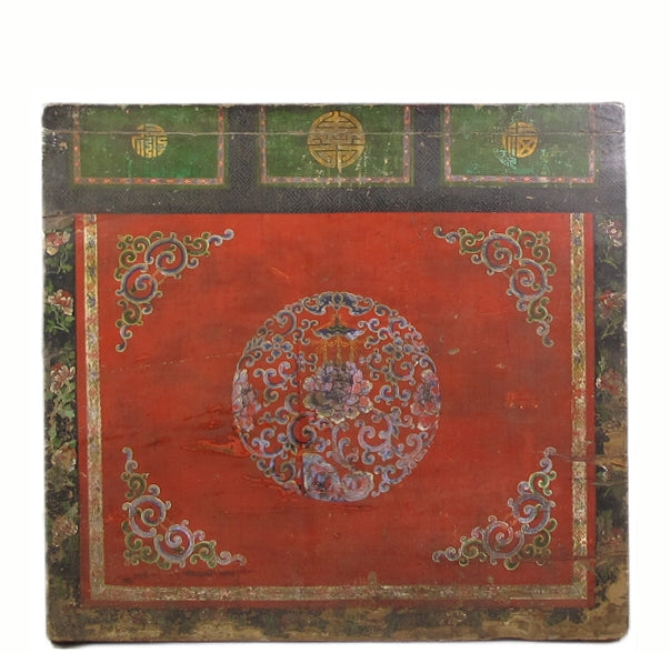 Gabinete Tibetano Antiguo de Gansu con Corona de Flores Pintada a Mano
