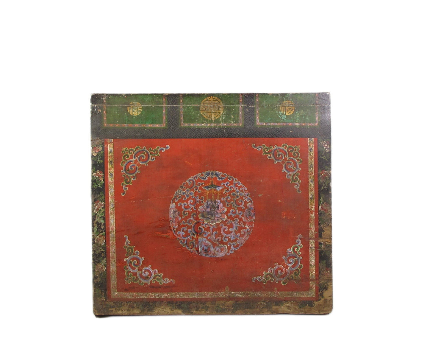 Gabinete Tibetano Antiguo de Gansu con Corona de Flores Pintada a Mano